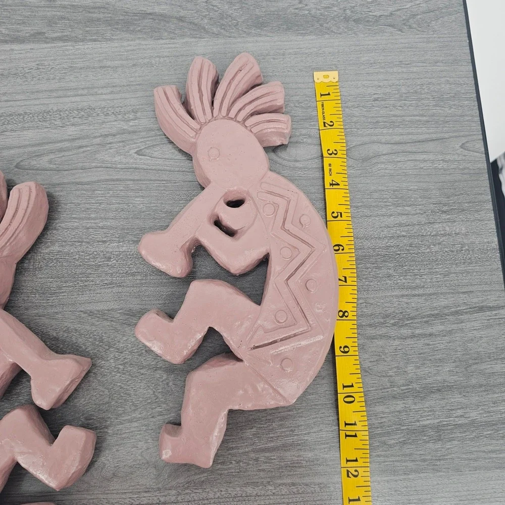 Vintage Kokopelli Wall Art Set 2 Mauve Pink Clay Flute Player Mexico Decor 12